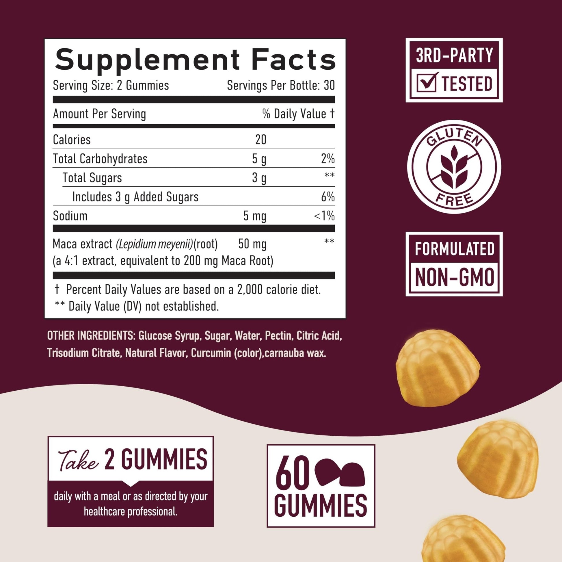 Maca Root Gummies with Natural Peach Flavor | Drive, Performance & Energy Support | Hormone Balance for Women and Men | Herbal Supplements 200MG Extra Strength | Vegetarian, Non-GMO | 60 Gummies - Maple Wellness Supplements