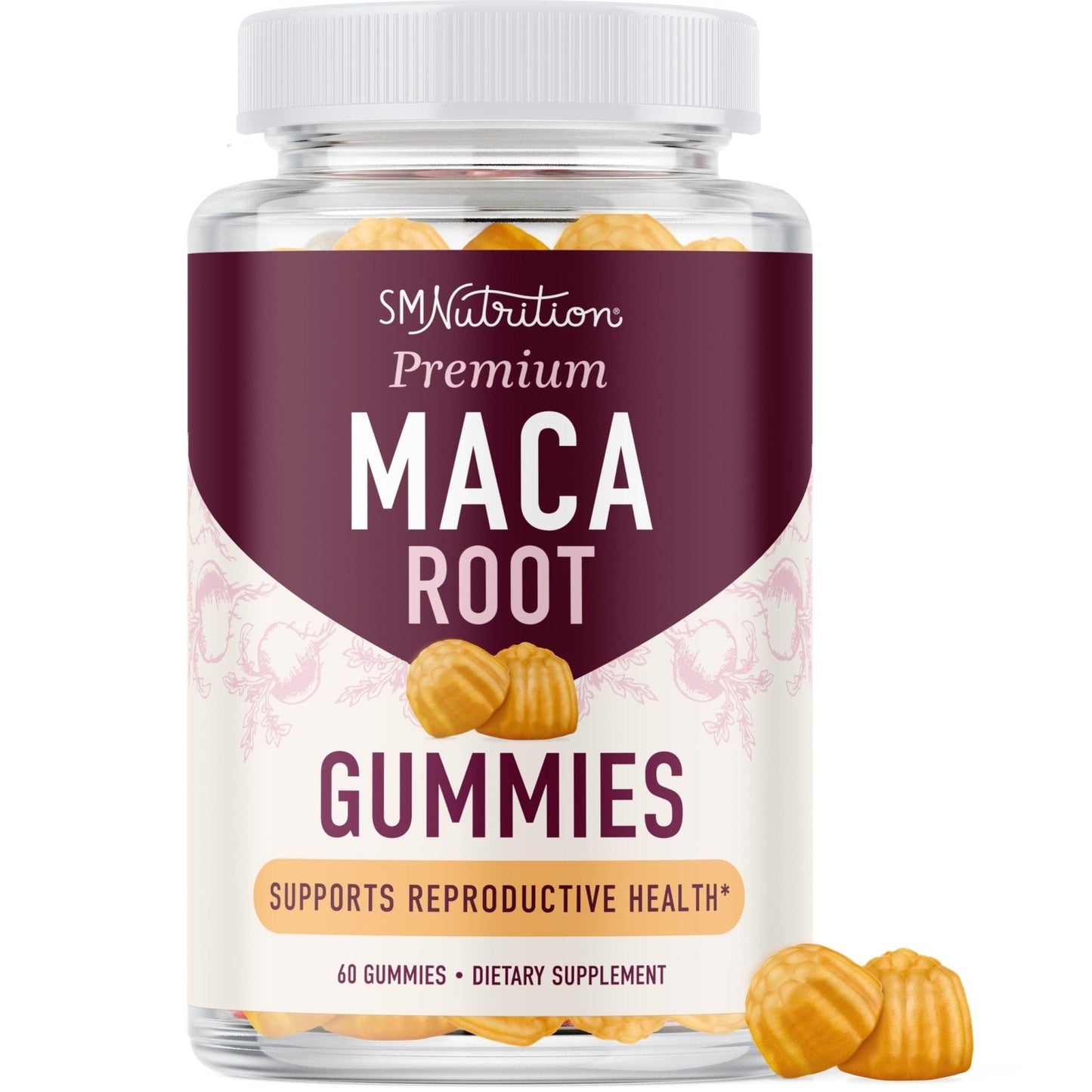 Maca Root Gummies with Natural Peach Flavor | Drive, Performance & Energy Support | Hormone Balance for Women and Men | Herbal Supplements 200MG Extra Strength | Vegetarian, Non-GMO | 60 Gummies - Maple Wellness Supplements
