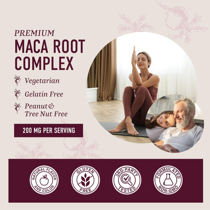 Maca Root Gummies with Natural Peach Flavor | Drive, Performance & Energy Support | Hormone Balance for Women and Men | Herbal Supplements 200MG Extra Strength | Vegetarian, Non-GMO | 60 Gummies - Maple Wellness Supplements