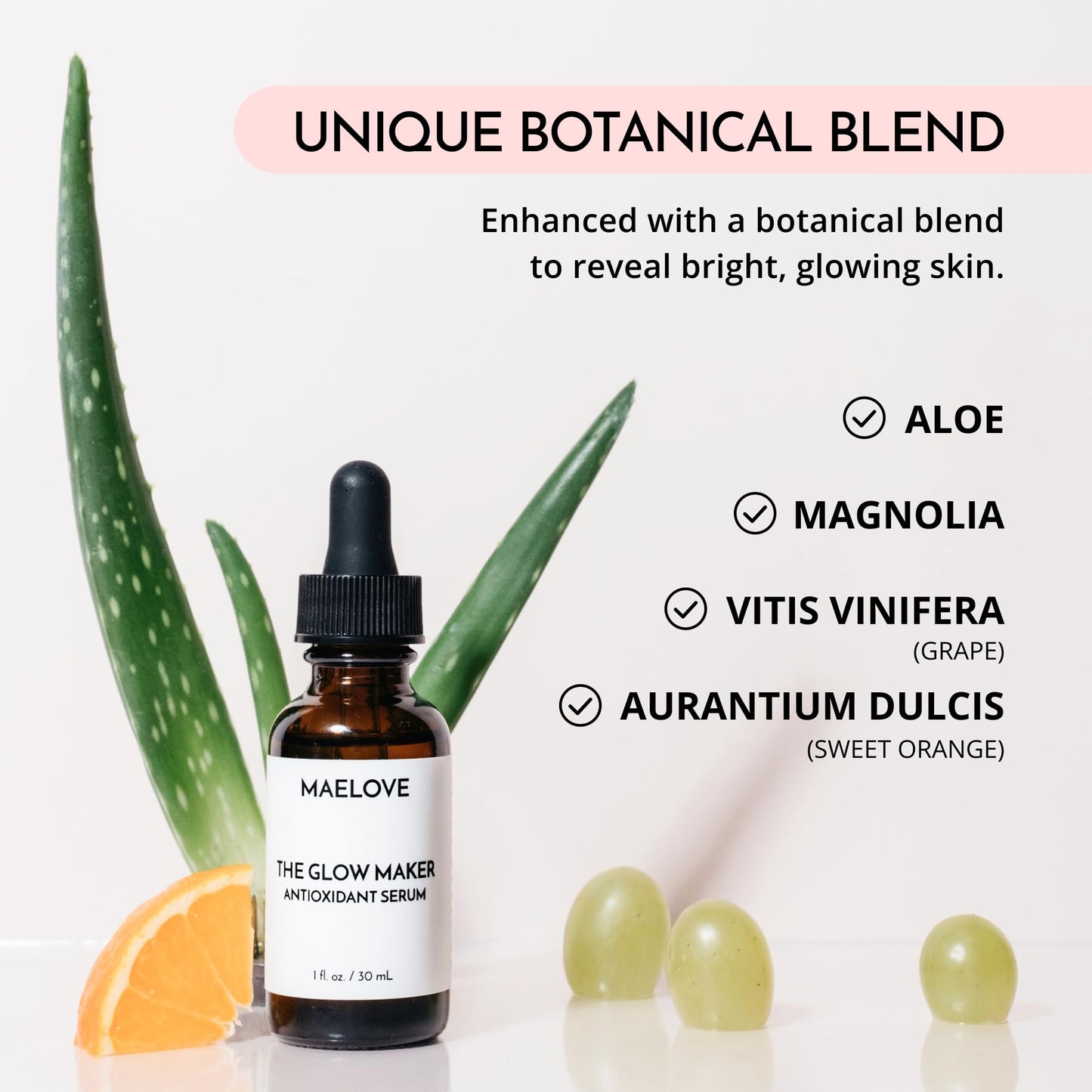 MAELOVE Glow Maker Vitamin C Serum with Vitamin E, Ferulic Acid & Hyaluronic Acid, Award-Winning Brightening - Maple Wellness Supplements