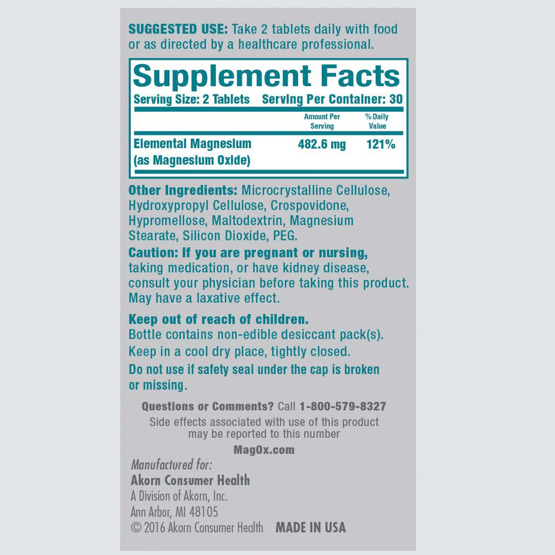 Mag-Ox Magnesium Supplement, Pharmaceutical Grade Magnesium Oxide 483mg, Most Concentrated Form of Magnesium, 120 Tablets (Pack of 3) - Maple Wellness Supplements