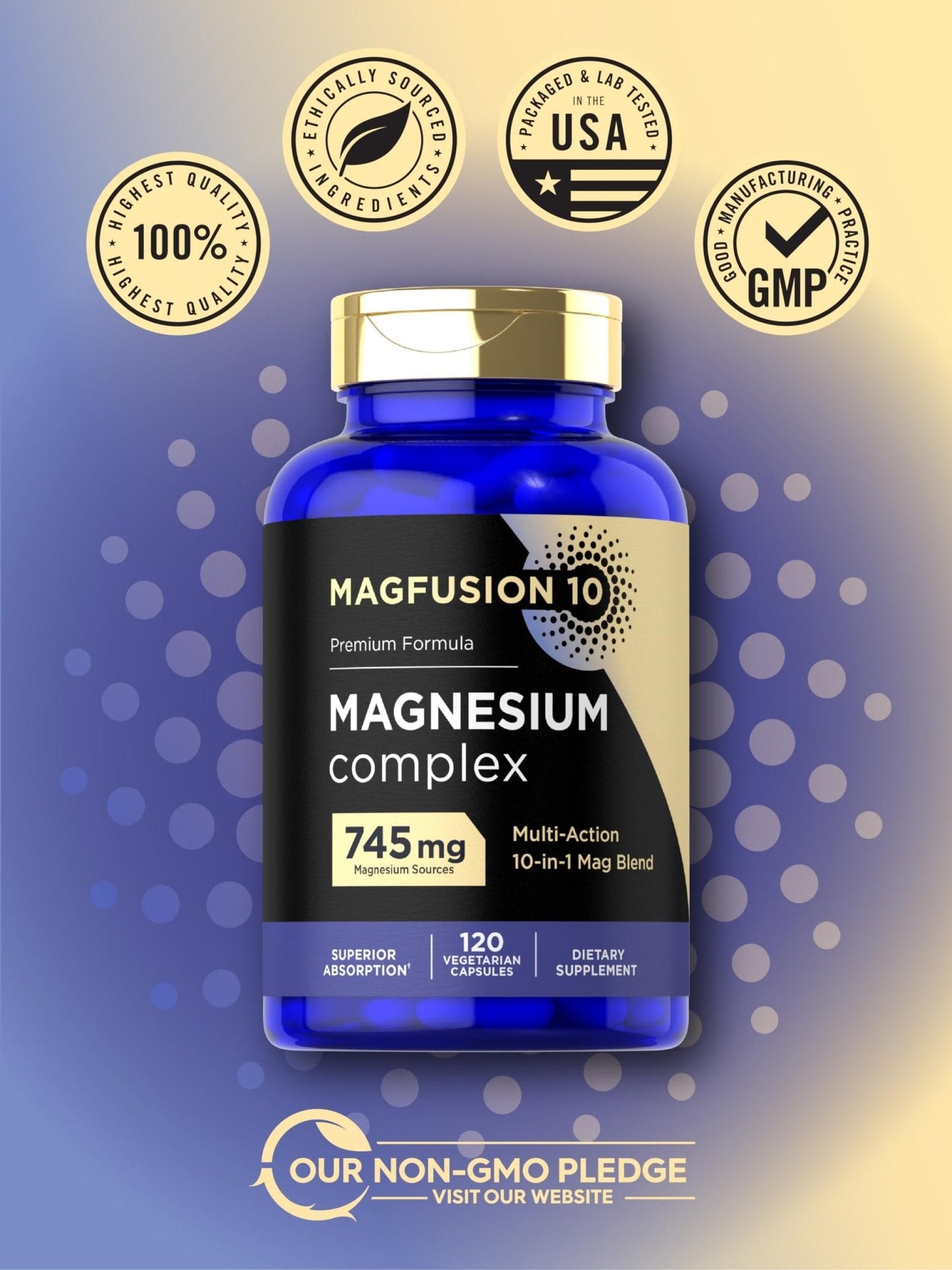 Magfusion-10 Magnesium Complex Supplement 745mg | 120 Capsules | 10 in 1 Blend | Vegetarian, Non-GMO, Gluten Free - Maple Wellness Supplements