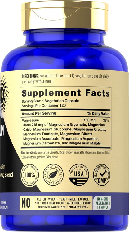 Magfusion-10 Magnesium Complex Supplement 745mg | 120 Capsules | 10 in 1 Blend | Vegetarian, Non-GMO, Gluten Free - Maple Wellness Supplements