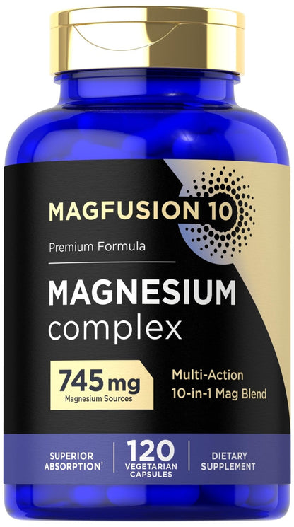 Magfusion-10 Magnesium Complex Supplement 745mg | 120 Capsules | 10 in 1 Blend | Vegetarian, Non-GMO, Gluten Free - Maple Wellness Supplements