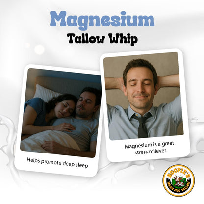 Magic Moo Magnesium Whipped Tallow Skincare for sore muscles, sleep, muscle and period cramps, stress, relaxation & more. Topical magnesium that works. - Maple Wellness Supplements
