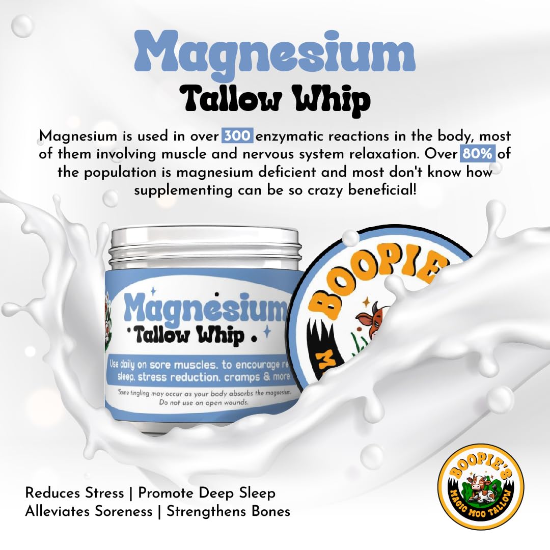 Magic Moo Magnesium Whipped Tallow Skincare for sore muscles, sleep, muscle and period cramps, stress, relaxation & more. Topical magnesium that works. - Maple Wellness Supplements