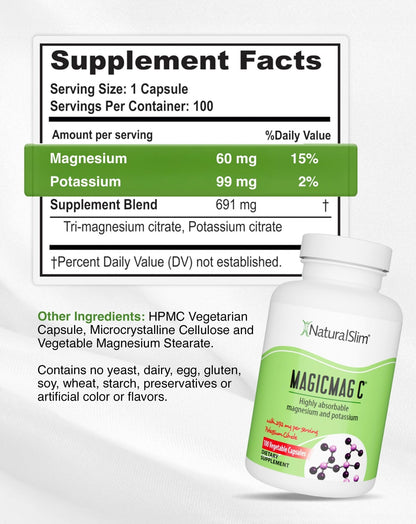 MagicMag C by NaturalSlim, Magnesium Citrate Capsules for Muscle Relaxation, Sleep Quality, Nerve Function & Electrolyte Support, Daily Magnesium Supplement - Maple Wellness Supplements
