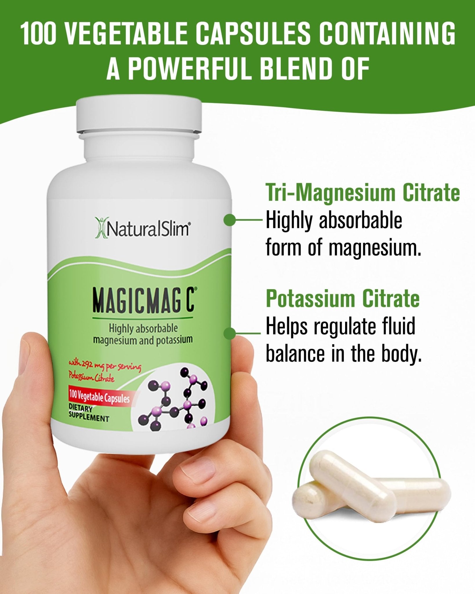 MagicMag C by NaturalSlim, Magnesium Citrate Capsules for Muscle Relaxation, Sleep Quality, Nerve Function & Electrolyte Support, Daily Magnesium Supplement - Maple Wellness Supplements