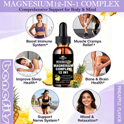 Magnesium 12 in 1 Complex 1000mg Supplement for Women & Men, High Absorption Liquid Magnesium W/Glycinate Citrate Malate Taurate Oxide Aspartate Orotate, Calm Magnesium for Sleep Muscle Heart Support - Maple Wellness Supplements