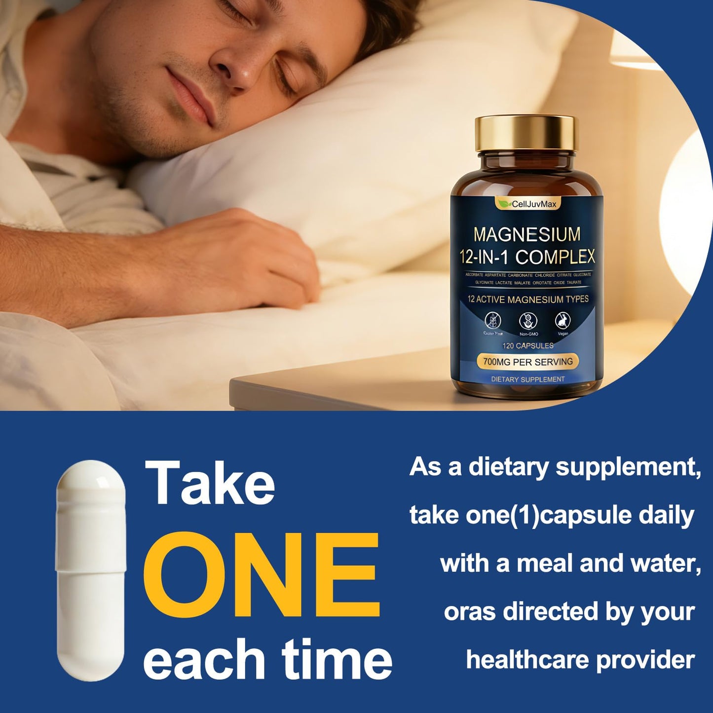 Magnesium 12-in-1 Complex 700mg, with Glycinate & Citrate, Vegan Supplement for Daily Wellness, 120 Capsules (1) - Maple Wellness Supplements