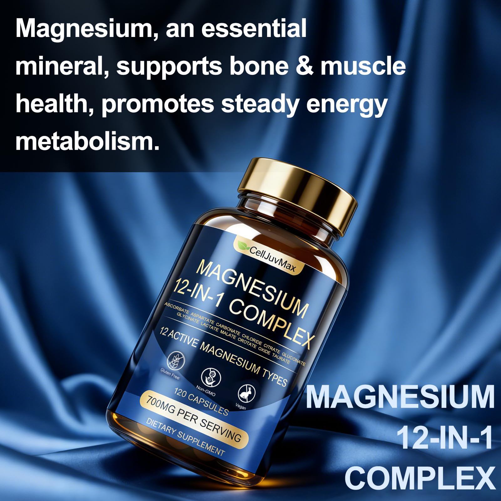 Magnesium 12-in-1 Complex 700mg, with Glycinate & Citrate, Vegan Supplement for Daily Wellness, 120 Capsules (1) - Maple Wellness Supplements
