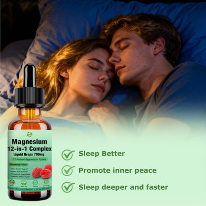 Magnesium 12 in 1 Complex Liquid Drops 700mg, High Absorption Magnesium Glycinate Citrate Malate Taurate & 8 Forms, Magnesium Complex Blend Supplement for Sleep Muscle Nerve Energy Heart Health - Maple Wellness Supplements