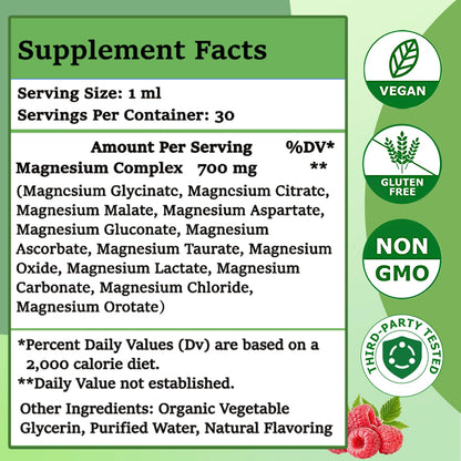 Magnesium 12 in 1 Complex Liquid Drops 700mg, High Absorption Magnesium Glycinate Citrate Malate Taurate & 8 Forms, Magnesium Complex Blend Supplement for Sleep Muscle Nerve Energy Heart Health - Maple Wellness Supplements