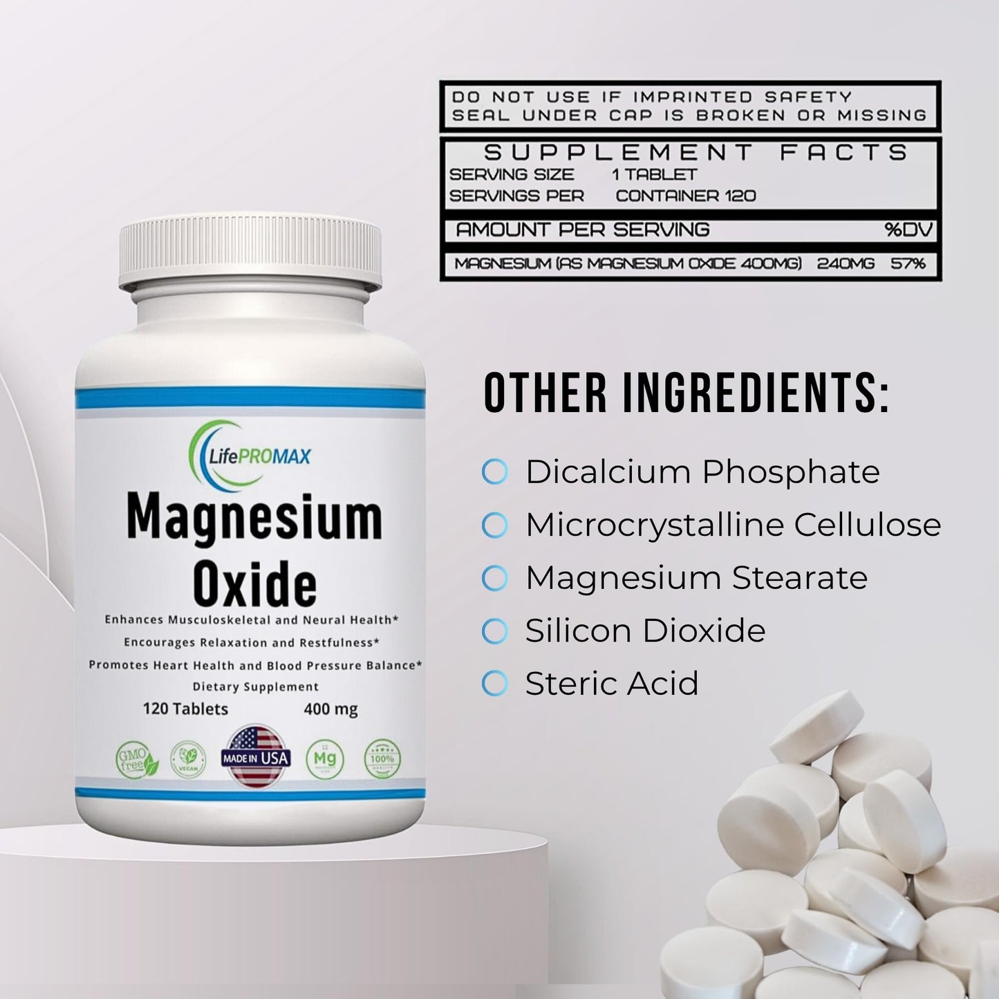 Magnesium 400mg [High Potency] Supplement – Magnesium Oxide for Immune Support, Muscle Recovery, Leg Cramps and Relaxation 120 Tablets - Maple Wellness Supplements