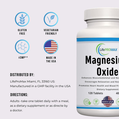 Magnesium 400mg [High Potency] Supplement – Magnesium Oxide for Immune Support, Muscle Recovery, Leg Cramps and Relaxation 120 Tablets - Maple Wellness Supplements
