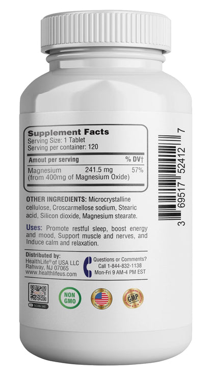Magnesium 400mg [High Potency] Supplement – Magnesium Oxide for Immune Support, Muscle Recovery, Leg Cramps and Relaxation 120 Tablets-USA Made - Maple Wellness Supplements
