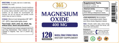 Magnesium 400mg [High Potency] Supplement – Magnesium Oxide for Immune Support, Muscle Recovery, Leg Cramps and Relaxation 120 Tablets-USA Made - Maple Wellness Supplements