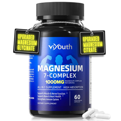 Magnesium 7 Complex Supplement Advanced with 7 Forms of Magnesium (Glycinate, Malate, Chelate, Aspartate, Orotate, Taurine, Citrate), Zinc, Vitamin D3 & Vitamin B6 - Maple Wellness Supplements