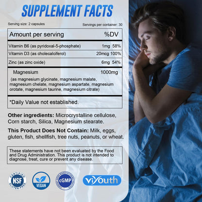 Magnesium 7 Complex Supplement Advanced with 7 Forms of Magnesium (Glycinate, Malate, Chelate, Aspartate, Orotate, Taurine, Citrate), Zinc, Vitamin D3 & Vitamin B6 - Maple Wellness Supplements