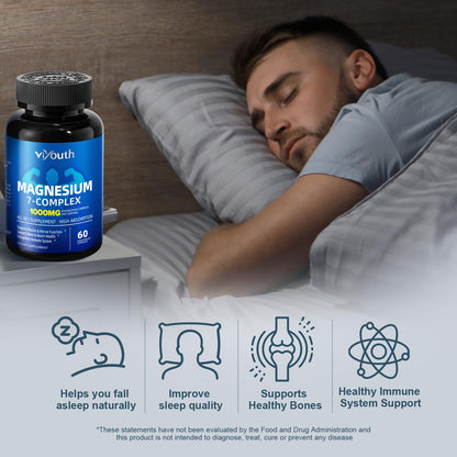 Magnesium 7 Complex Supplement Advanced with 7 Forms of Magnesium (Glycinate, Malate, Chelate, Aspartate, Orotate, Taurine, Citrate), Zinc, Vitamin D3 & Vitamin B6 - Maple Wellness Supplements