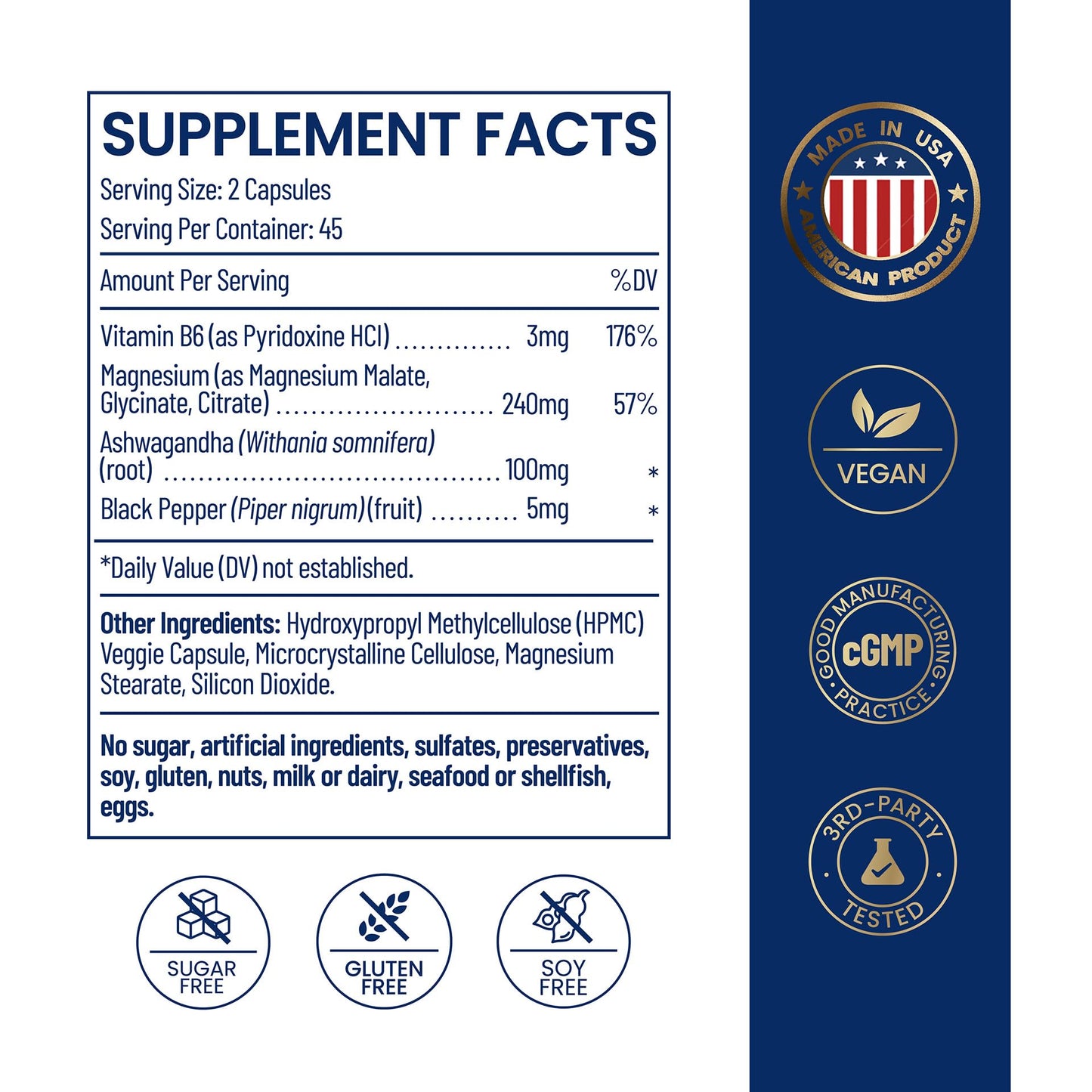 Magnesium Ashwagandha Complex | High-Absorption Multi Magnesium Supports Stress Relief, Sleep, Muscle & Heart Health | Vegan, Non-GMO, Gluten-Free, Made in USA, 90 Capsules((45-Day Supply) - Maple Wellness Supplements