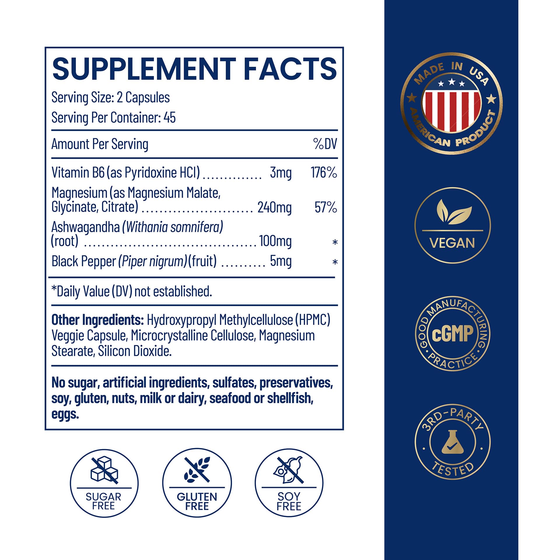 Magnesium Ashwagandha Complex | High-Absorption Multi Magnesium Supports Stress Relief, Sleep, Muscle & Heart Health | Vegan, Non-GMO, Gluten-Free, Made in USA, 90 Capsules((45-Day Supply) - Maple Wellness Supplements