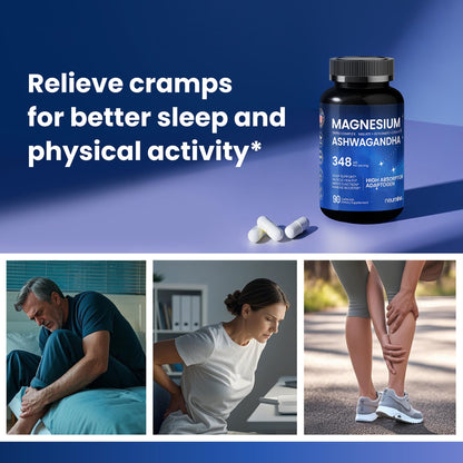 Magnesium Ashwagandha Complex | High-Absorption Multi Magnesium Supports Stress Relief, Sleep, Muscle & Heart Health | Vegan, Non-GMO, Gluten-Free, Made in USA, 90 Capsules((45-Day Supply) - Maple Wellness Supplements