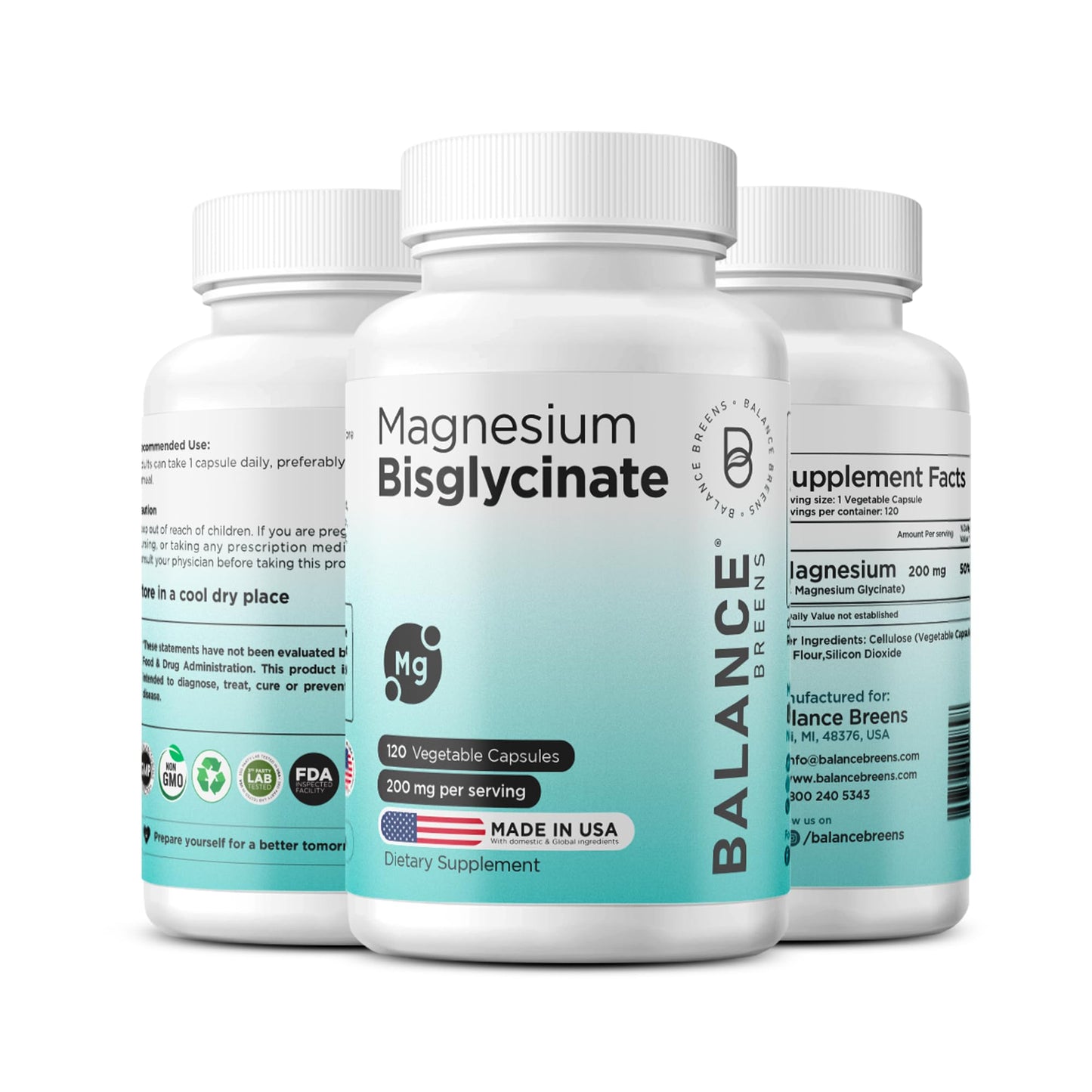 Magnesium Bisglycinate 200mg - High Absorption Chelated Magnesium Supplement - Gentle on Stomach, Non-GMO, Gluten-Free, Supports Sleep, Muscle Cramps & Positive Mood - 120 Vegan Capsules - Maple Wellness Supplements