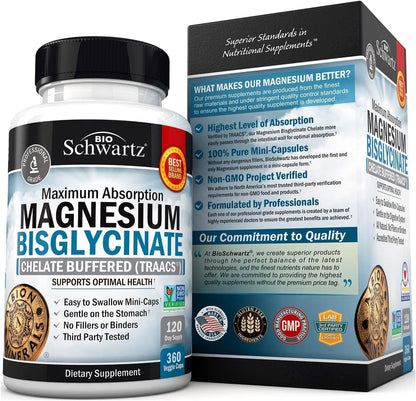 Magnesium Bisglycinate Chelated Supplement - High Absorption Magnesium Glycinate Supplement for Women and Men - Sleep, Muscle, Bone & Joint Support - Maple Wellness Supplements