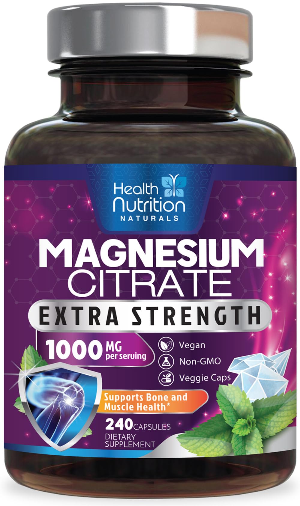 Magnesium Citrate 1000mg Per Serving - Max Absorption Magnesium Powder Capsules for Muscle, Nerve, Bone and Heart Health Support, High Absorption Citrate Complex - Maple Wellness Supplements
