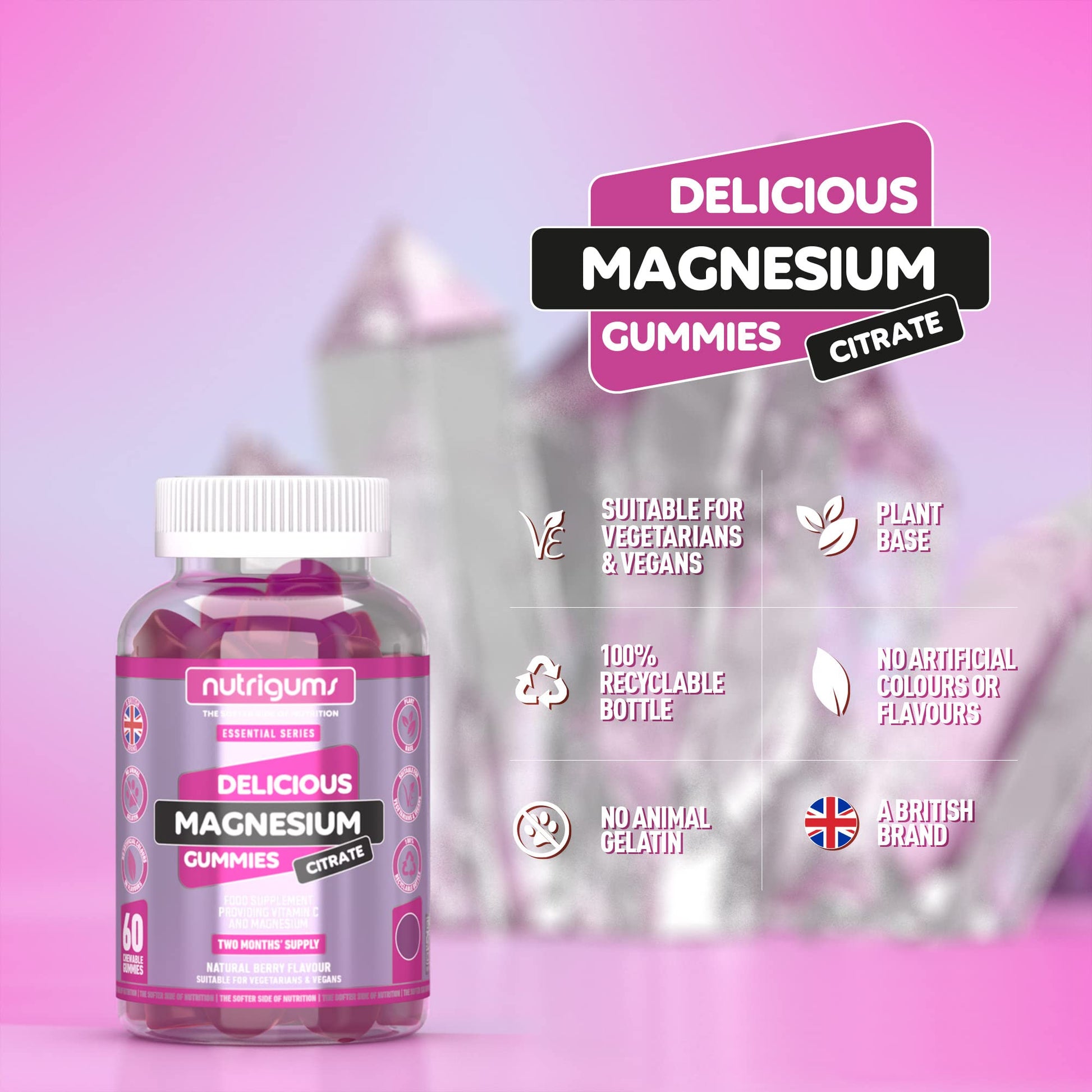 Magnesium Citrate 1250mg & Vitamin C Gummy | Mixed Berry Flavour | 60 Vegan Gummies - Maple Wellness Supplements