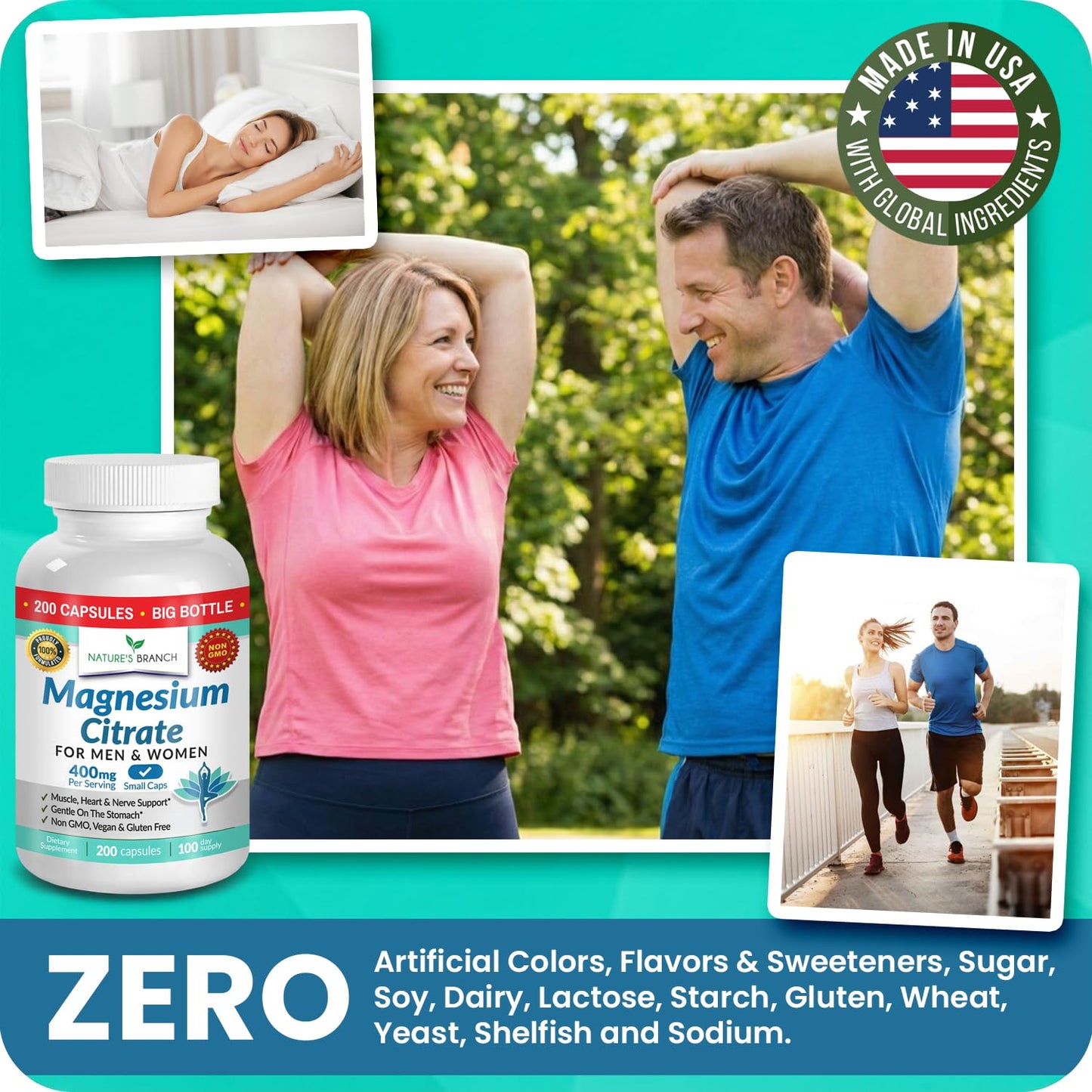 Magnesium Citrate 400mg | 200 Capsules, High Absorption for Sleep, Relax, Leg Cramps, Energy, Extra Strength Easy to Swallow Small Pills for Women & Men, Vegan Supplement for Digestion, Not Tablets - Maple Wellness Supplements