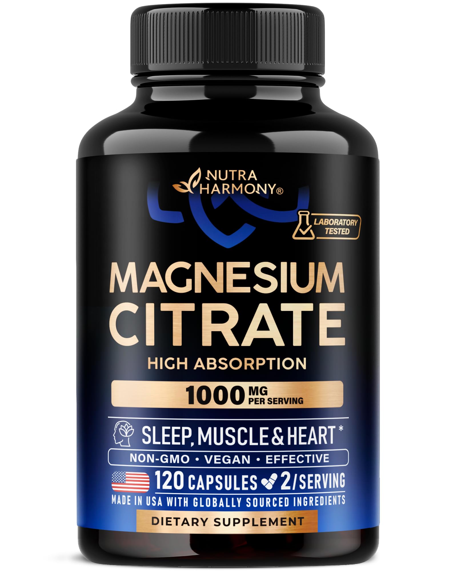 Magnesium Citrate Capsules 1000mg | High Absorption Supplement - Sleep, Muscle & Heart Support - Vegan | Non-GMO - Made in USA - As Powder - Maple Wellness Supplements