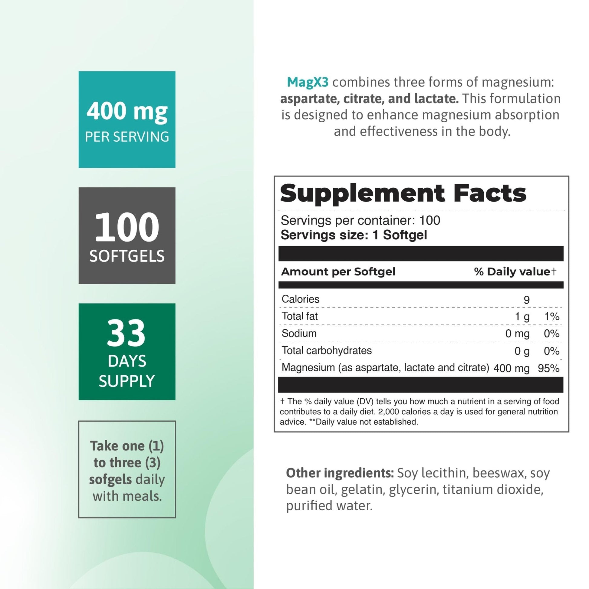 Magnesium Citrate Complex 400 mg – Triple Magnesium with Citrate, Aspartate & Lactate – High Absorption – 100 Softgels - Maple Wellness Supplements