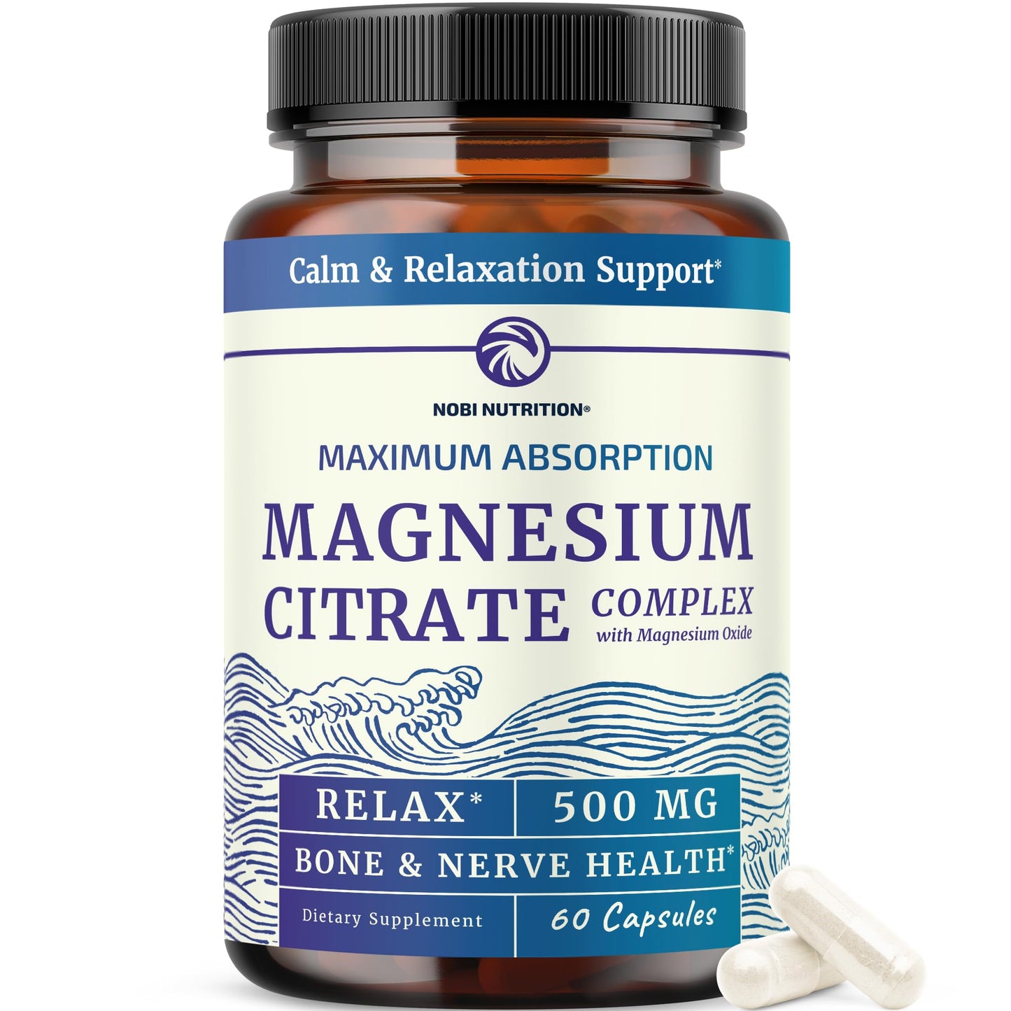 Magnesium Citrate Complex 500 MG for Calm & Relaxation | High Absorption Magnesium Supplement | Citrato de Magnesio | Constipation & Digestion Support Non-GMO Soy-Free | 60 Mag Citrate Capsules - Maple Wellness Supplements