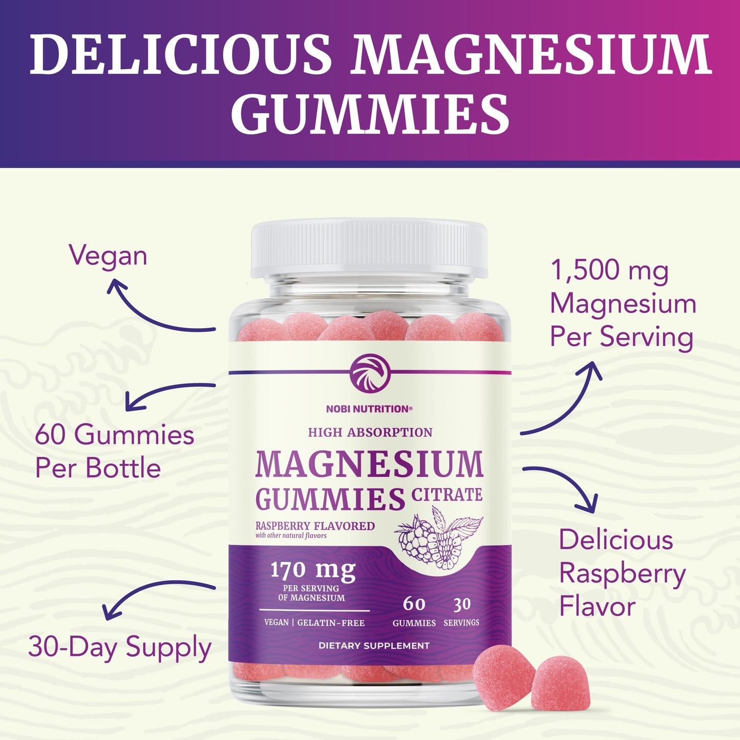 Magnesium Citrate Gummies | Extra Strength for Calm, Relaxation & Digestion | High Absorption Magnesium Gummies for Adults | Vegan, Non-GMO - Maple Wellness Supplements