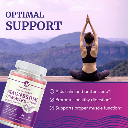 Magnesium Citrate Gummies | Extra Strength for Calm, Relaxation & Digestion | High Absorption Magnesium Gummies for Adults | Vegan, Non-GMO - Maple Wellness Supplements