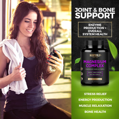 Magnesium Citrate & Oxide 500mg Complex Supplement - High Absorption Maximum Strength - Helps Support Bone Density and Strength, Muscles, Energy and Sleep - 120 Vegan Capsules - Maple Wellness Supplements