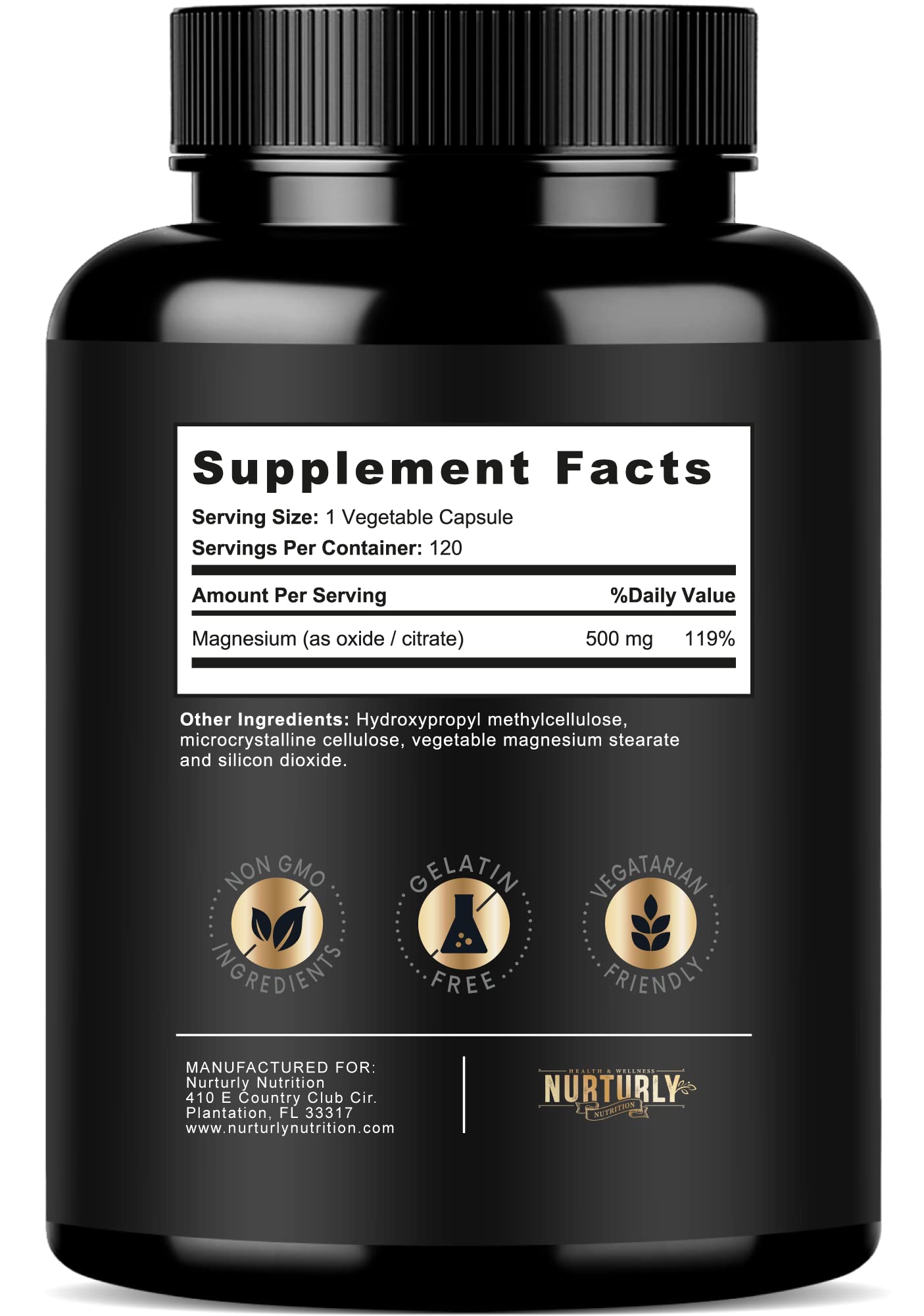 Magnesium Citrate & Oxide 500mg Complex Supplement - High Absorption Maximum Strength - Helps Support Bone Density and Strength, Muscles, Energy and Sleep - 120 Vegan Capsules - Maple Wellness Supplements