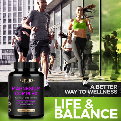 Magnesium Citrate & Oxide 500mg Complex Supplement - High Absorption Maximum Strength - Helps Support Bone Density and Strength, Muscles, Energy and Sleep - 120 Vegan Capsules - Maple Wellness Supplements