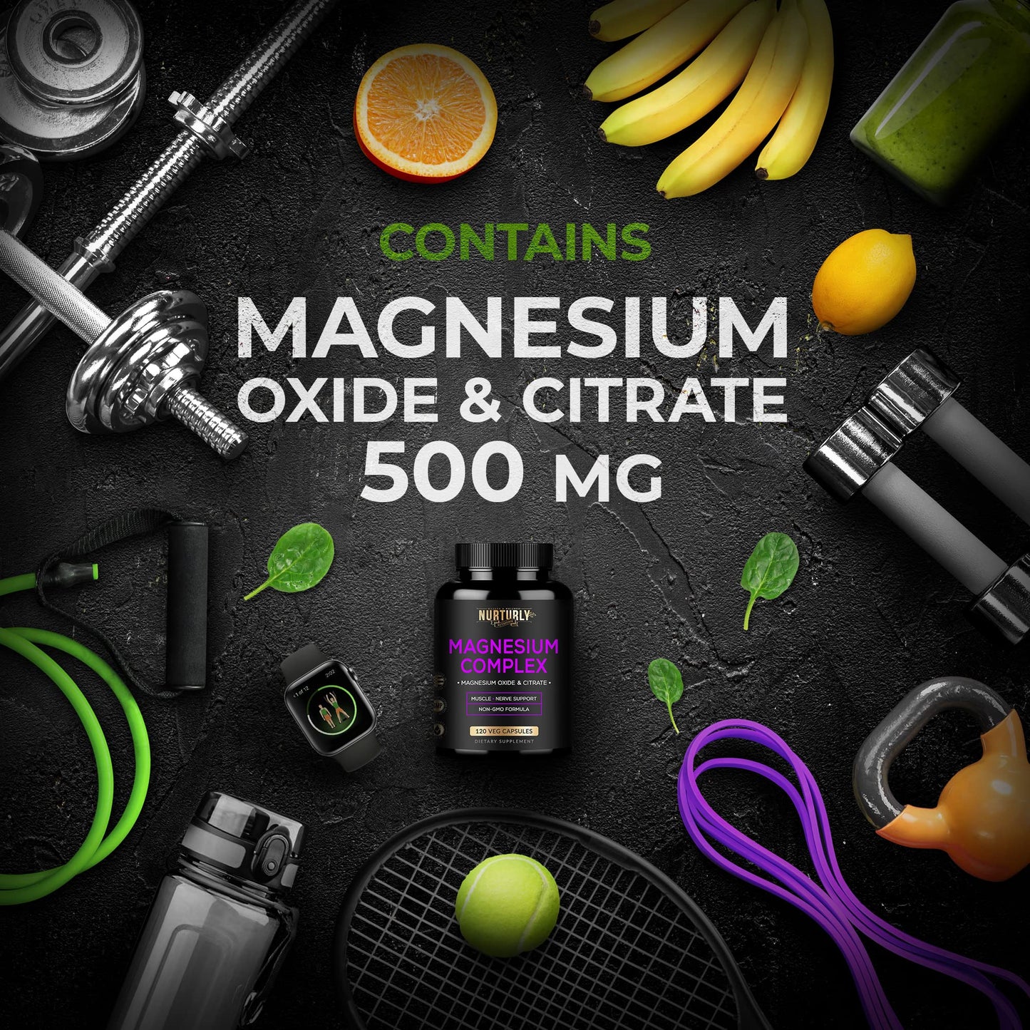 Magnesium Citrate & Oxide 500mg Complex Supplement - High Absorption Maximum Strength - Helps Support Bone Density and Strength, Muscles, Energy and Sleep - 120 Vegan Capsules - Maple Wellness Supplements