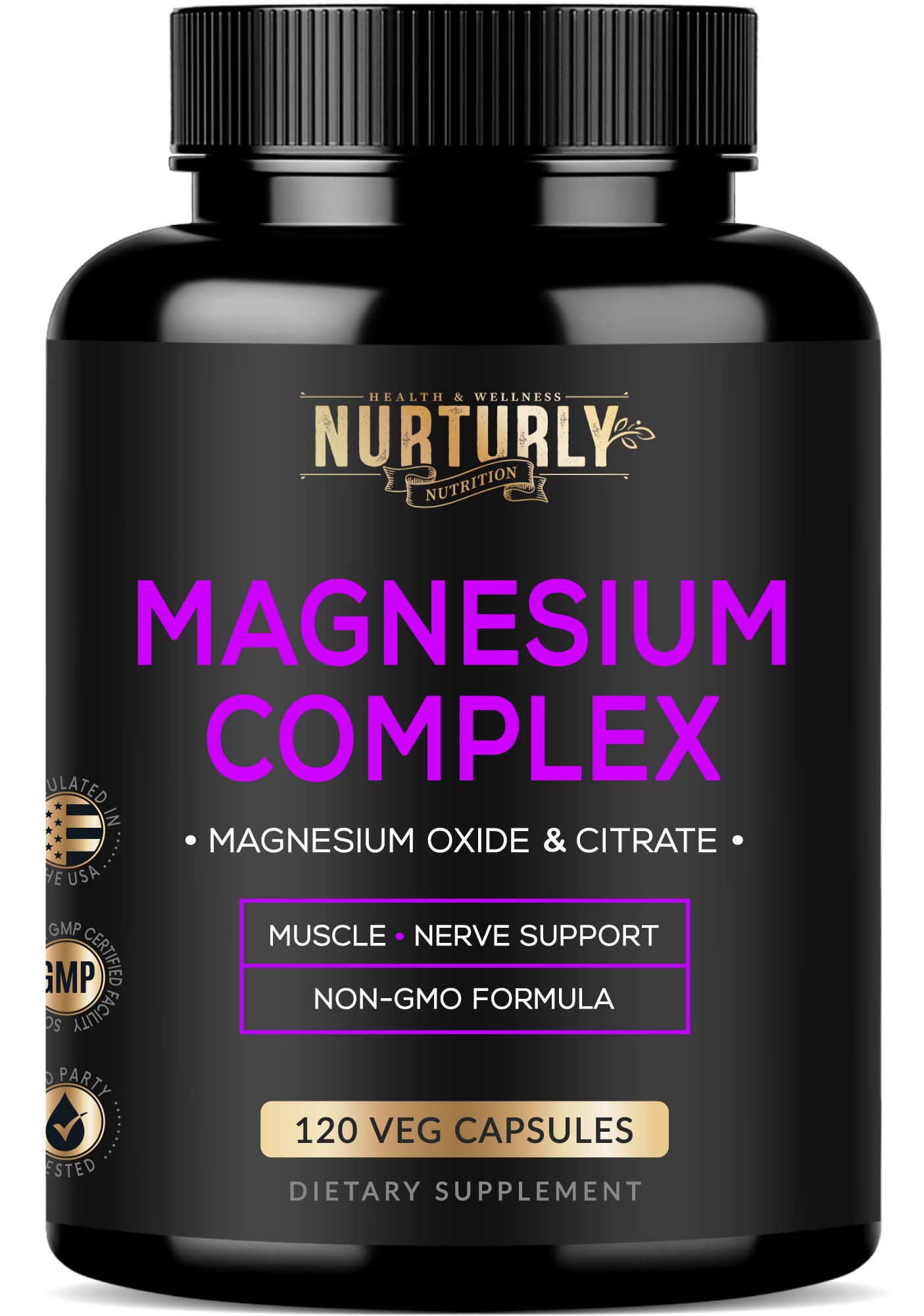 Magnesium Citrate & Oxide 500mg Complex Supplement - High Absorption Maximum Strength - Helps Support Bone Density and Strength, Muscles, Energy and Sleep - 120 Vegan Capsules - Maple Wellness Supplements