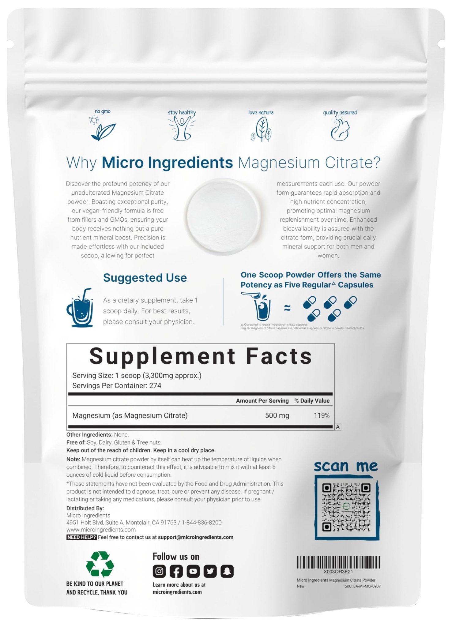Magnesium Citrate Powder, 2lbs | Unflavored Magnesium Supplement | Relaxation and Nutrient Utilization | Easily Absorbed Formula | Non-GMO, Vegan, Gluten Free - Maple Wellness Supplements