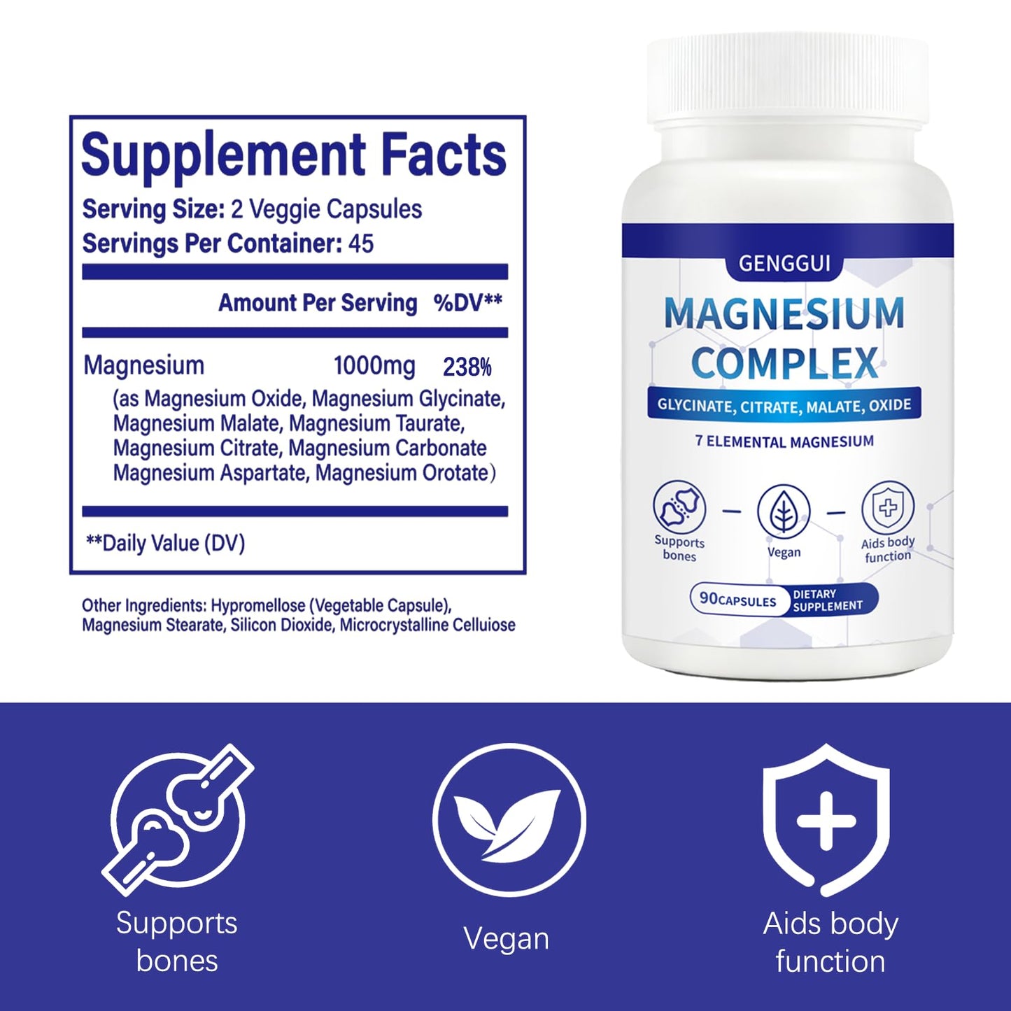 Magnesium Complex 1000mg - 7-in-1 Supplement with Glycinate, Citrate & Malate - Supports Muscle Relaxation, Sleep, Heart Health - High Absorption Capsules, 90 Count (1) - Maple Wellness Supplements