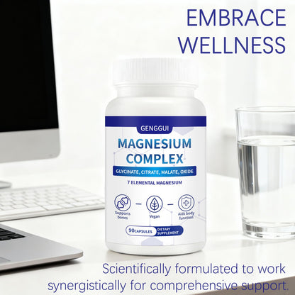 Magnesium Complex 1000mg - 7-in-1 Supplement with Glycinate, Citrate & Malate - Supports Muscle Relaxation, Sleep, Heart Health - High Absorption Capsules, 90 Count (1) - Maple Wellness Supplements