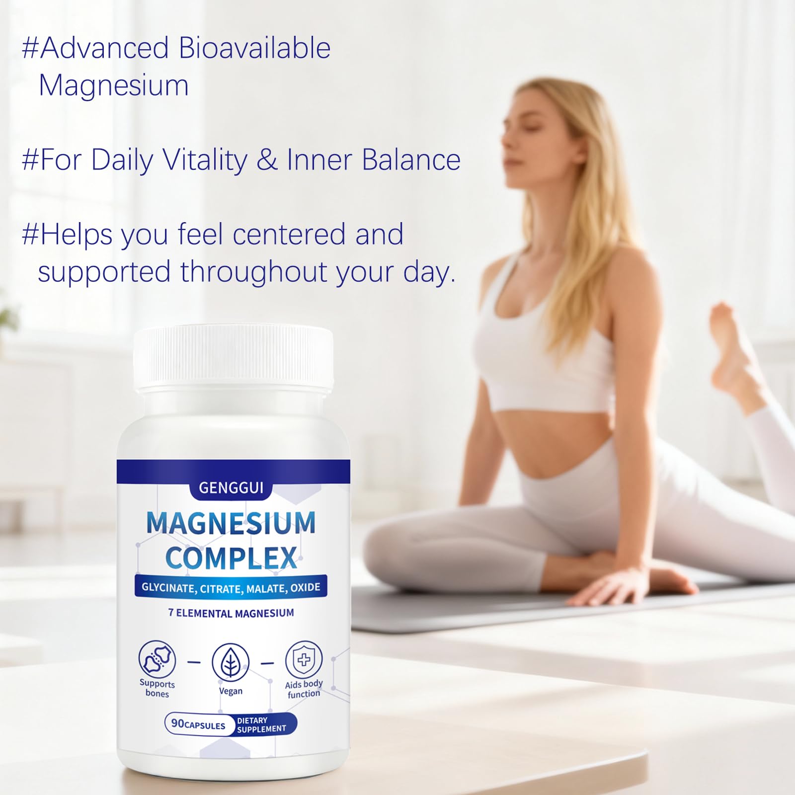 Magnesium Complex 1000mg - 7-in-1 Supplement with Glycinate, Citrate & Malate - Supports Muscle Relaxation, Sleep, Heart Health - High Absorption Capsules, 90 Count (1) - Maple Wellness Supplements