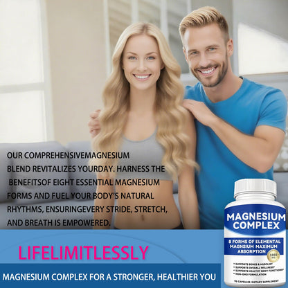 Magnesium Complex 1000mg with 8 Forms – Glycinate, Citrate, Malate, Taurate for Absorption – Supports Bone, Muscle, Energy & Recovery – Vegan, Non-GMO, 90 Capsules (1) - Maple Wellness Supplements