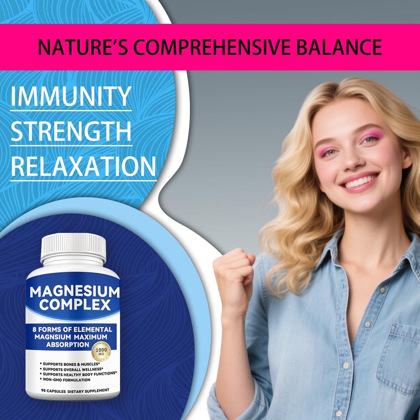 Magnesium Complex 1000mg with 8 Forms – Glycinate, Citrate, Malate, Taurate for Absorption – Supports Bone, Muscle, Energy & Recovery – Vegan, Non-GMO, 90 Capsules (1) - Maple Wellness Supplements