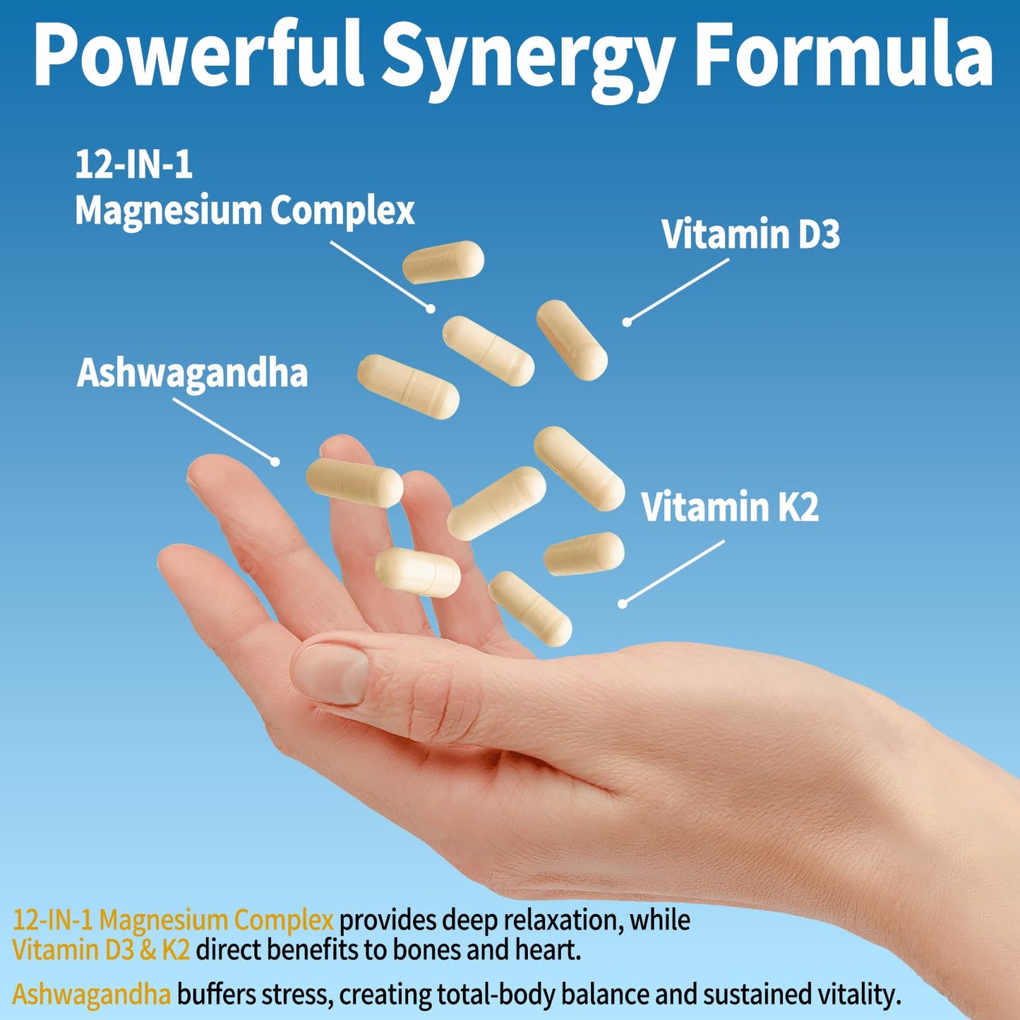Magnesium Complex 12 in 1 Supplement for Women & Men 700mg, Magnesium Glycinate with Vitamin D3 K2, Citrate Malate Oxide Taurate Aspartate Orotate, for Relaxation, Heart, Energy, Muscle, 120 Capsules - Maple Wellness Supplements