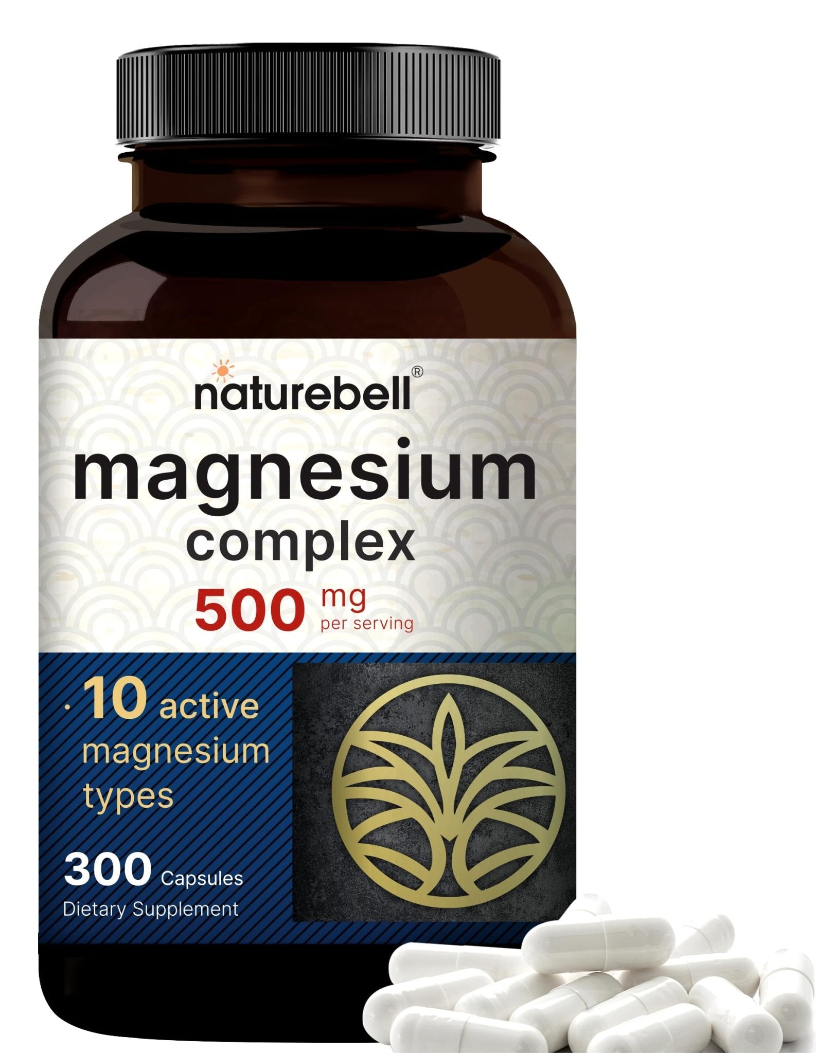 Magnesium Complex 500mg, 300 Capsules | 10-in-1 Magnesium Glycinate, Citrate, Malate & More | Chelated Form for Easy Absorption | Non-GMO - Maple Wellness Supplements